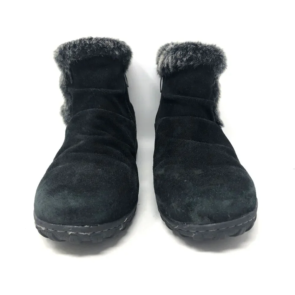 Khombu Bonnie Suede All Weather Ankle Boots Womens 10 Black Faux Fur Shearling